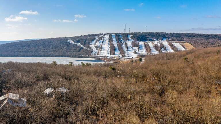 AN aerial photo of the nearby ski slopes.