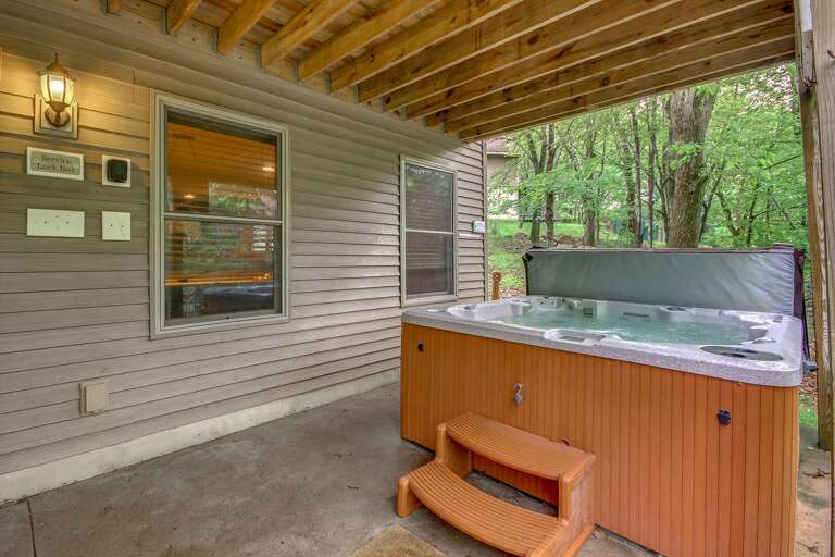 Hot Tub on the Back Porch of our Lake Harmony Vacation Home.