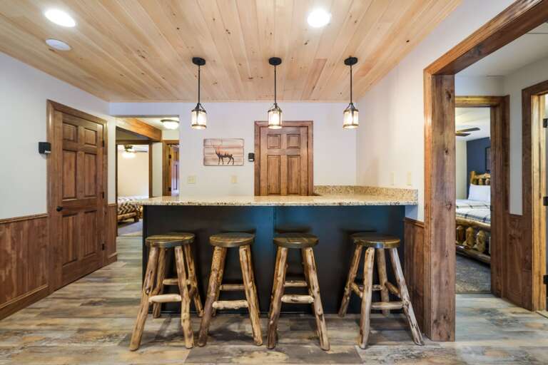 Bar Seating with Stools and Hanging Lights