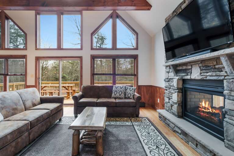 Main Seating Area with Fireplace and TV in the Great Room