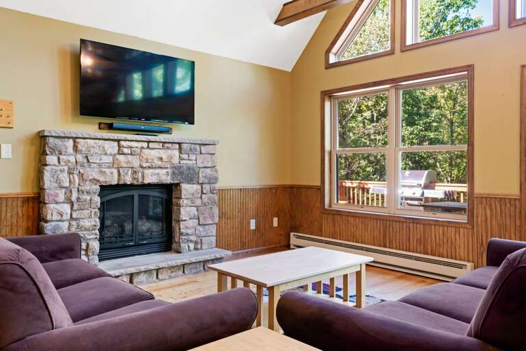 living room with flat screen tv and two couches