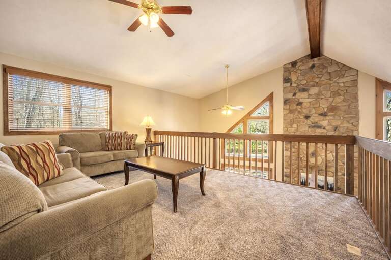 Comfy 3rd Floor Loft with Views of Fireplace Wall and Outdoors