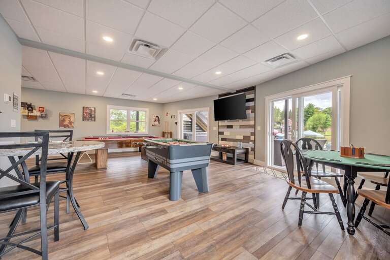 Game Room with Pub Seating, Pool Table, Foosball, Shuffleboard, Poker Table and Smart TV