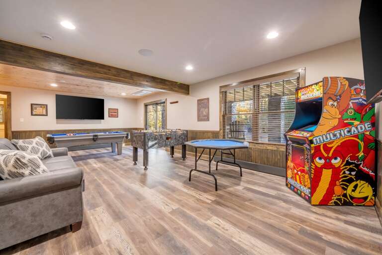 No Boredom Allowed in the 1st Floor Game Room with Smart TV in the Lounge, a Pool Table, Foosball, Poker Table and Multicade Arcade Game. No Boredom Allowed in the 1st Floor Game Room with Smart TV in the Lounge, a Pool Table, Foosball, Poker Table and Multicade Arcade Game.