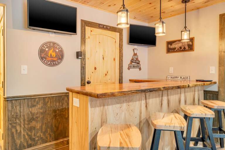Custom Bar Stools and Bar in the Game Room. Custom Bar Stools and Bar in the Game Room.