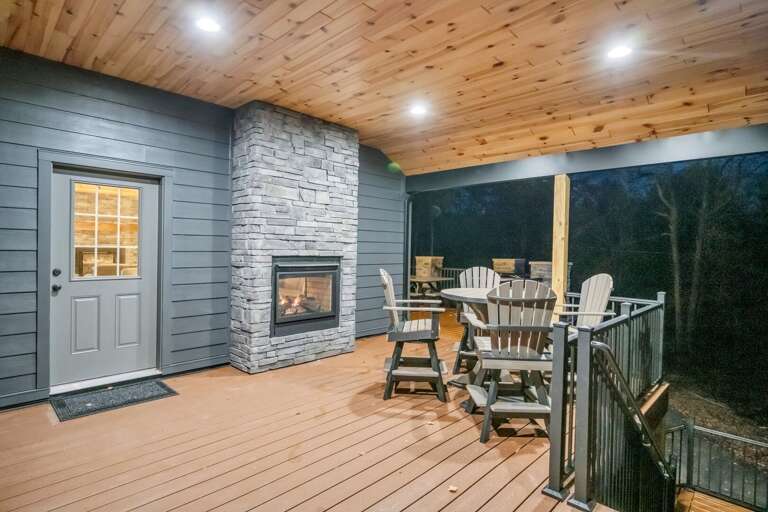 Gather Around the Indoor/Outdoor Fireplace on the 2nd Floor Deck to Keep the Party Going. Gather Around the Indoor/Outdoor Fireplace on the 2nd Floor Deck to Keep the Party Going.