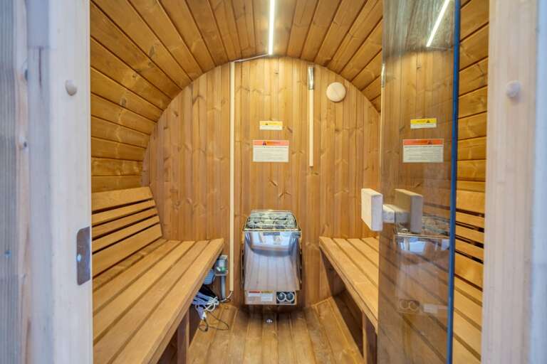 Interior of Barrel Outdoor Sauna. Interior of Barrel Outdoor Sauna.