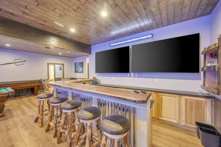 Bar and Big Screens in the Game Room