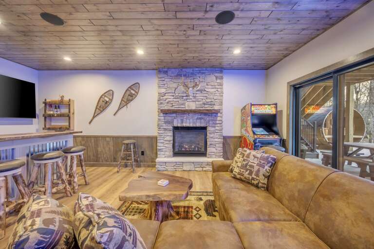 Cozy Game Room Fireplace