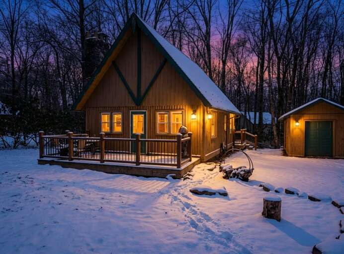 Picturesque view of Cozy Cub in Winter.