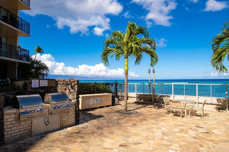 Poolside grills ready to use.