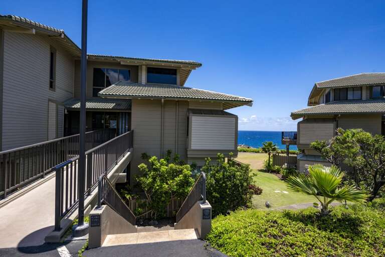 Down the steps to your ocean front oasis.