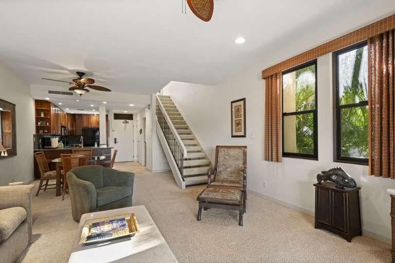Stairs leading up to the second-floor master bedroom from ground level