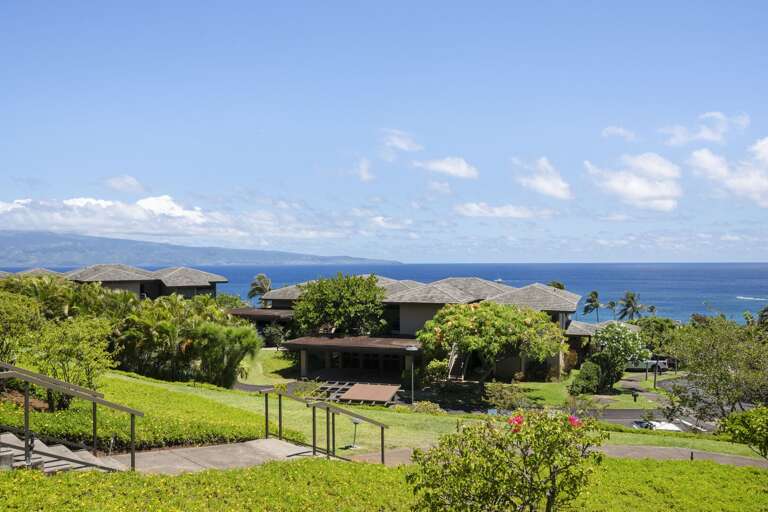 Garden and views of the majestic neighboring island of Molokai on the horizon