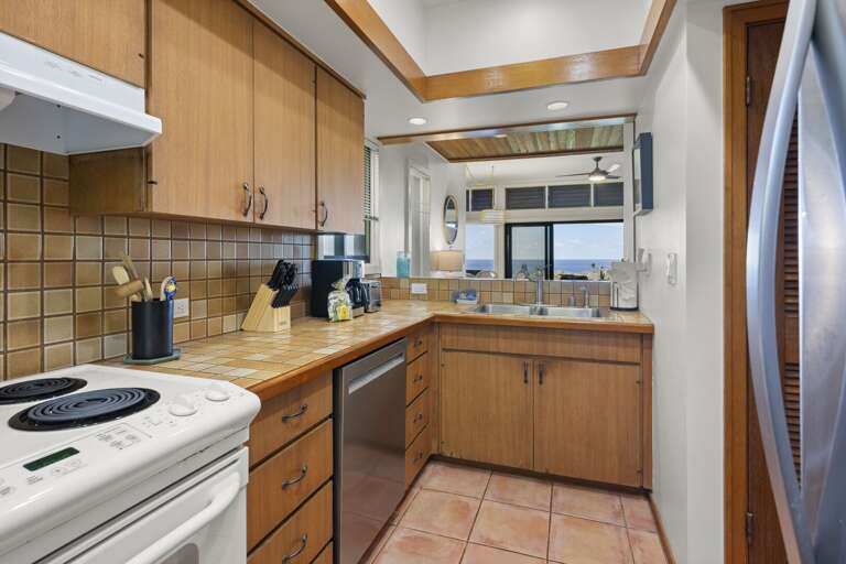 The kitchen includes a dishwasher