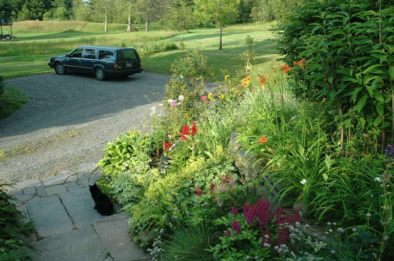 Down to side yard and parking area