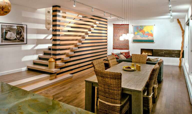 Dining area with view into living room