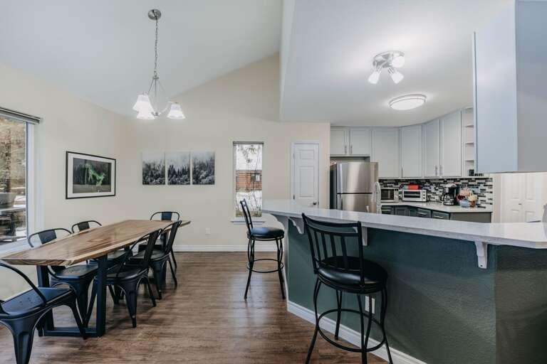 Dining table and bar seating