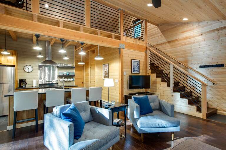 Living room looking into the kitchen