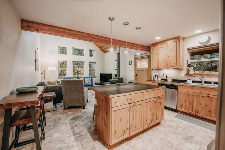 Looking from the kitchen into the living room