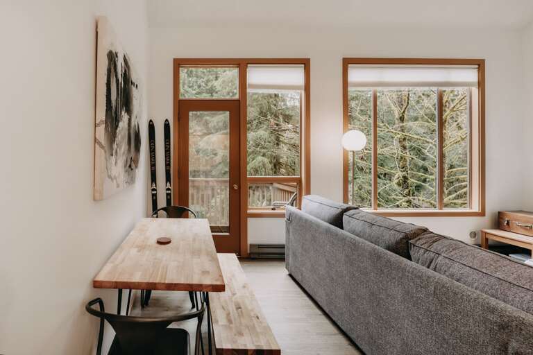 Dining area looking onto balcony