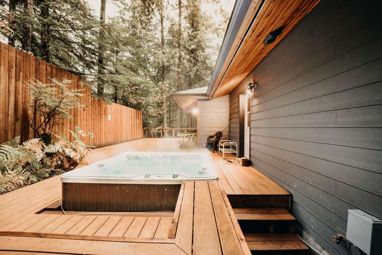 Its time to step into the hot tub for some relaxation.