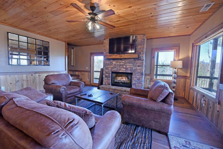 lower living area with fireplace