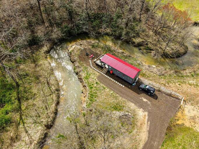 Drone Shot showing the creek frontage of Caney Creek