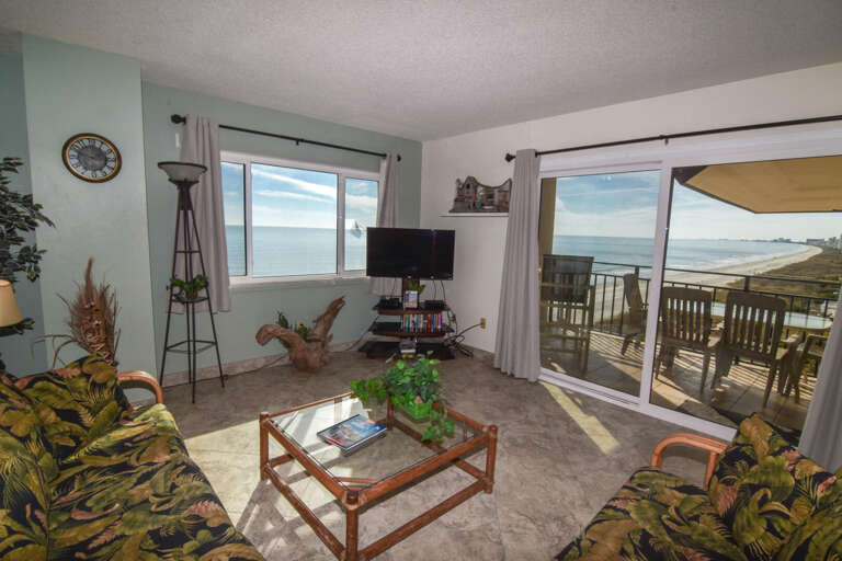Seaside Vacation Rental Living Space With Beach Balcony View