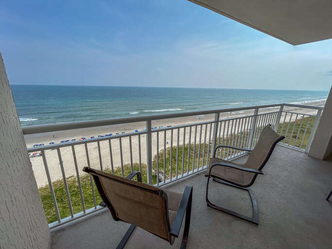 Balcony View Of Beach With Chairs, Sea Serenade Sounds