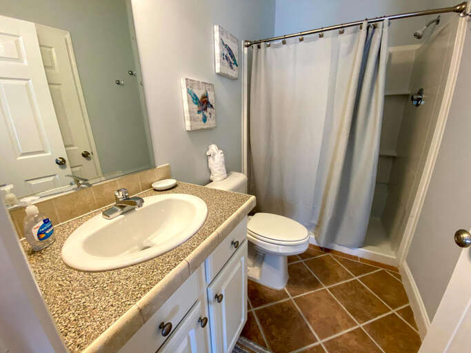 Private bathroom for twin bunk bedroom upstairs