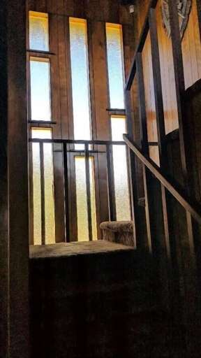 wall of glass that lights up stairway