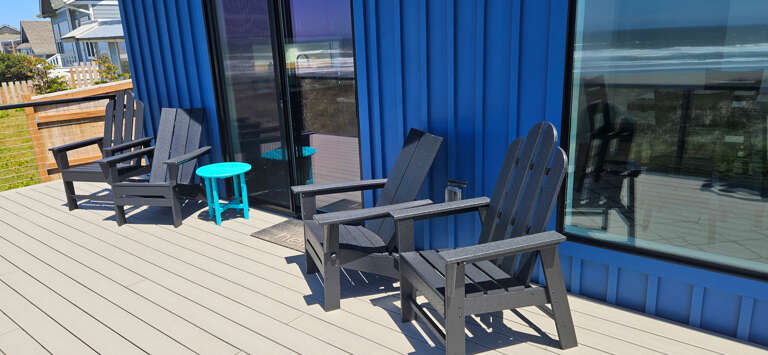 2 traditional adirondack chairs & 2 higher rise chairs