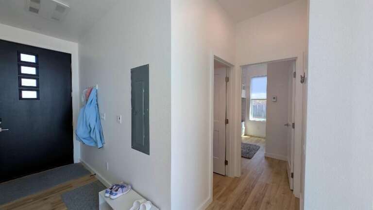 short hall to main bath and bunk room