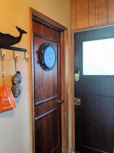 door to deck and bathroom