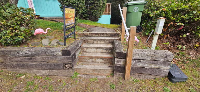 photo of stairs into yard, after that there are no stairs