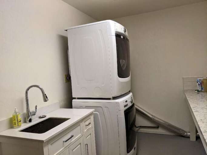 laundry room at back of garage