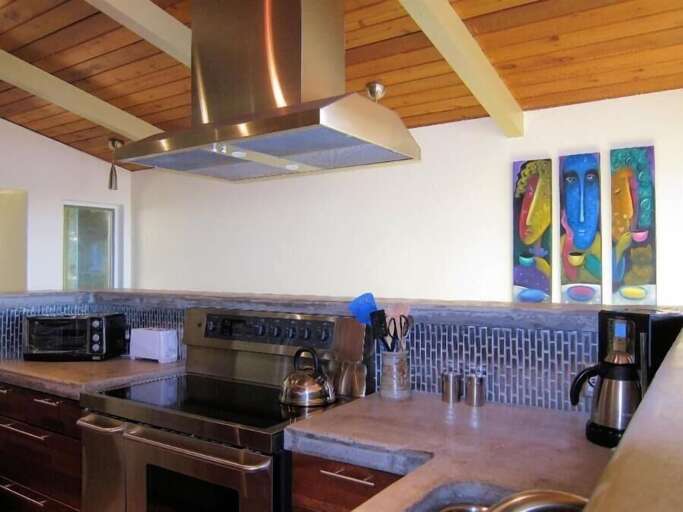 cement counter tops &amp; stainless back splash