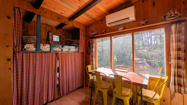 bunk with lower curtains closed