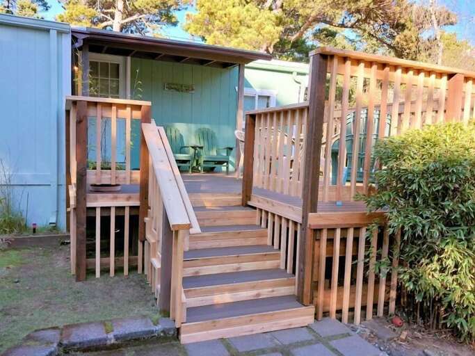 stairs to deck and front door
