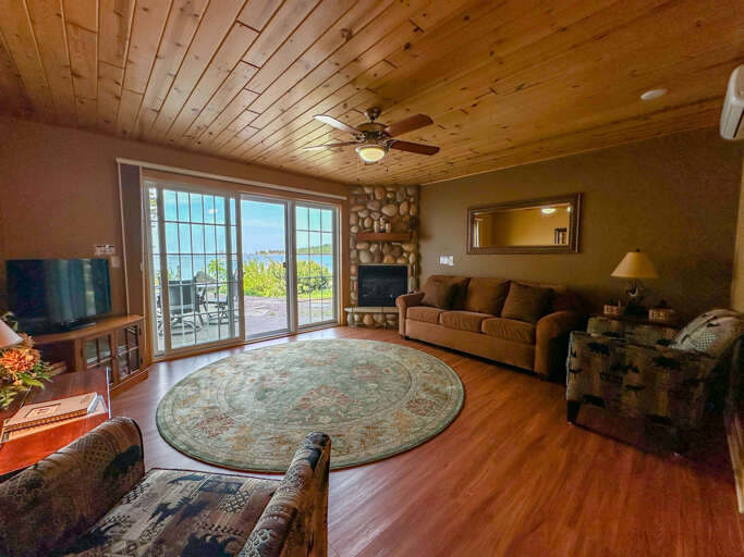 Enjoy a family movie night in the living room.