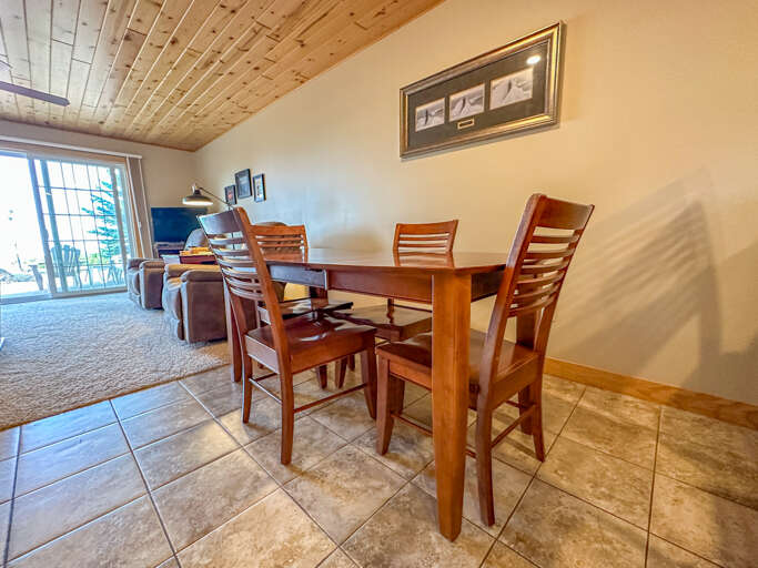 You can enjoy a meal at the dining room table or at the counter.