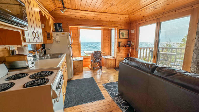 Creekside Cabin is a one-bedroom, one-bathroom cabin located on one level.