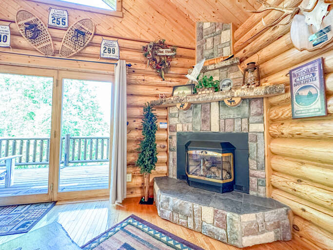 Gas fireplace in living room.