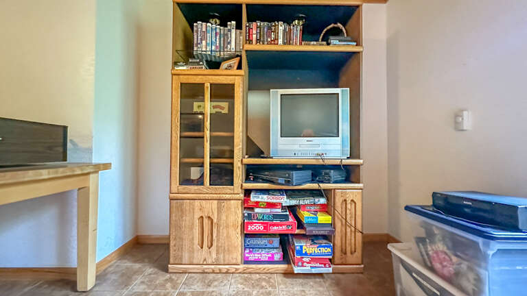 Board games and TV in the game room.