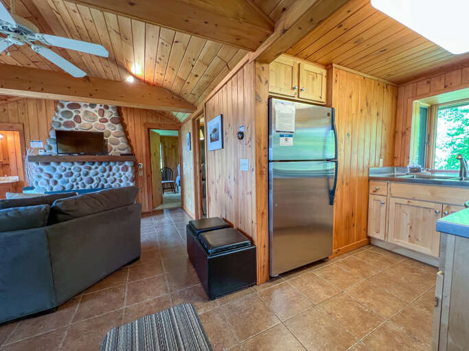 The kitchen is open to the living room.