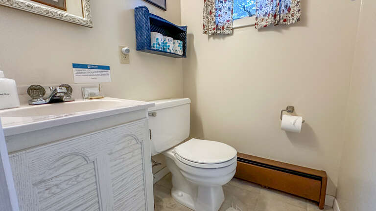 There is a half bathroom on the upper level.