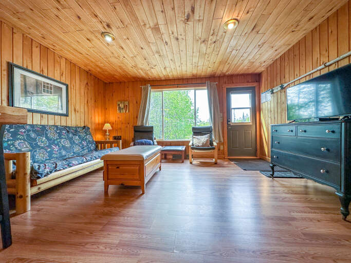 You enter the home into an open living area.
