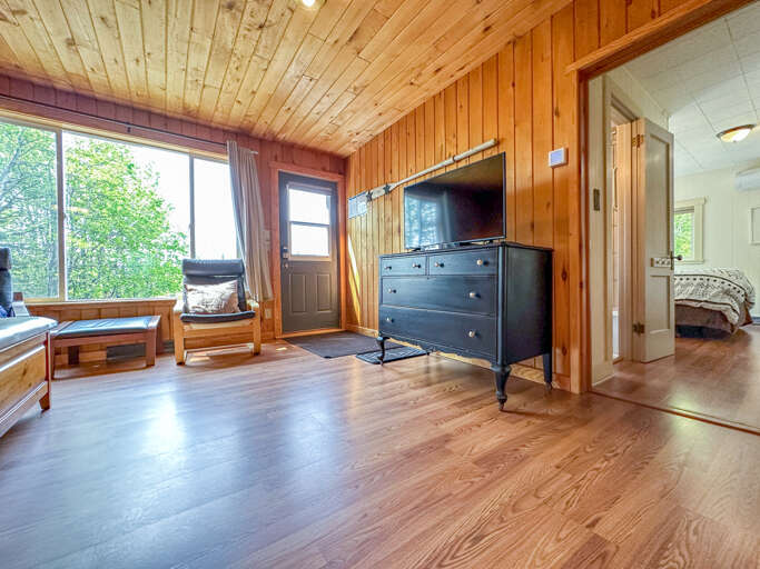 The living room has a Smart TV.