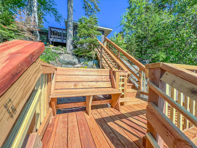 A the bottom of the stairs you will find a bench perfect for reading a book.